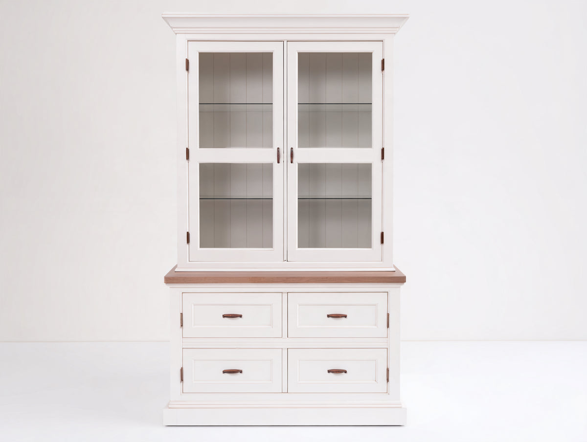 Vetrina-Legno-Vetro-120x45x195 cm-Bianco-Marrone-Stile classico