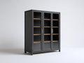 Vetrina-Metallo-Vetro-Legno-150x40x180 cm-Nero-Marrone-Stile moderno industriale