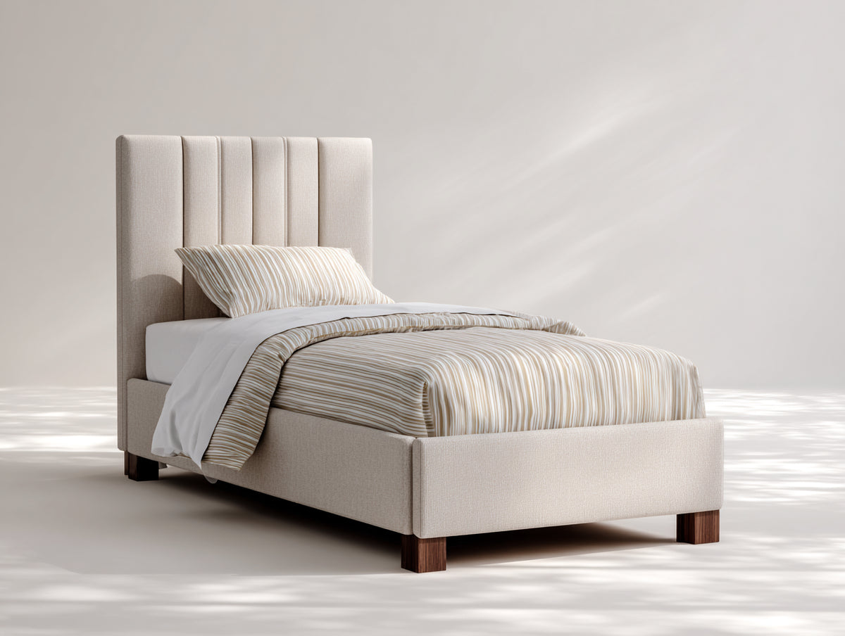 Letto singolo-Tessuto-204x99x110 cm-Beige chiaro-Stile moderno elegante