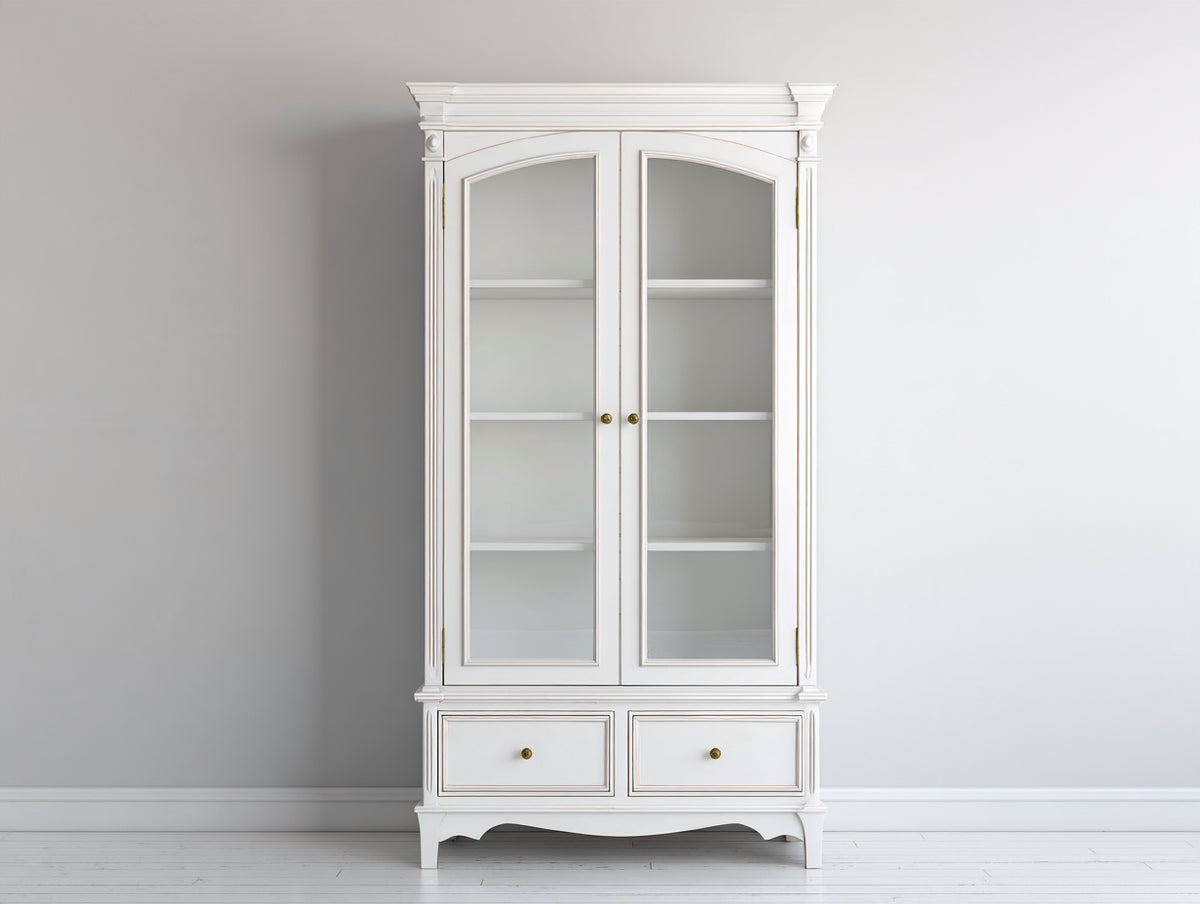 Vetrina-Legno-Vetro-100x40x200 cm-Bianco-Stile classico
