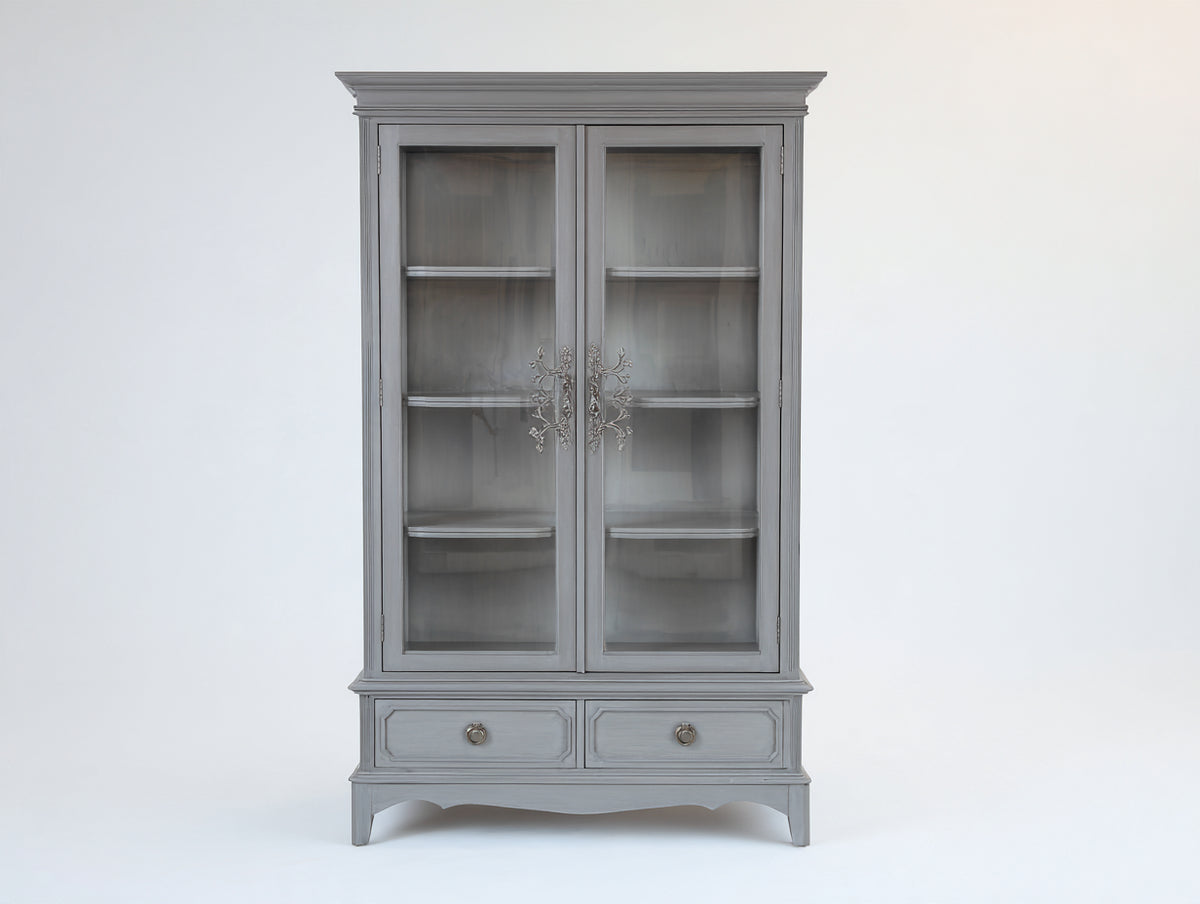 Vetrina-Legno-Vetro-110x42x190 cm-Grigio-Stile classico