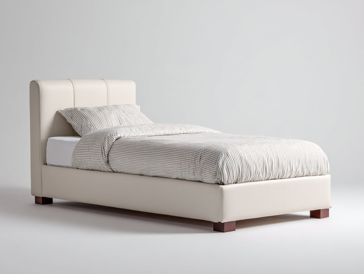 Letto singolo-Pelle sintetica-200x90x110 cm-Beige-Moderno imbottito