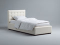 Letto singolo-Pelle sintetica-200x90x110 cm-Beige-Moderno imbottito