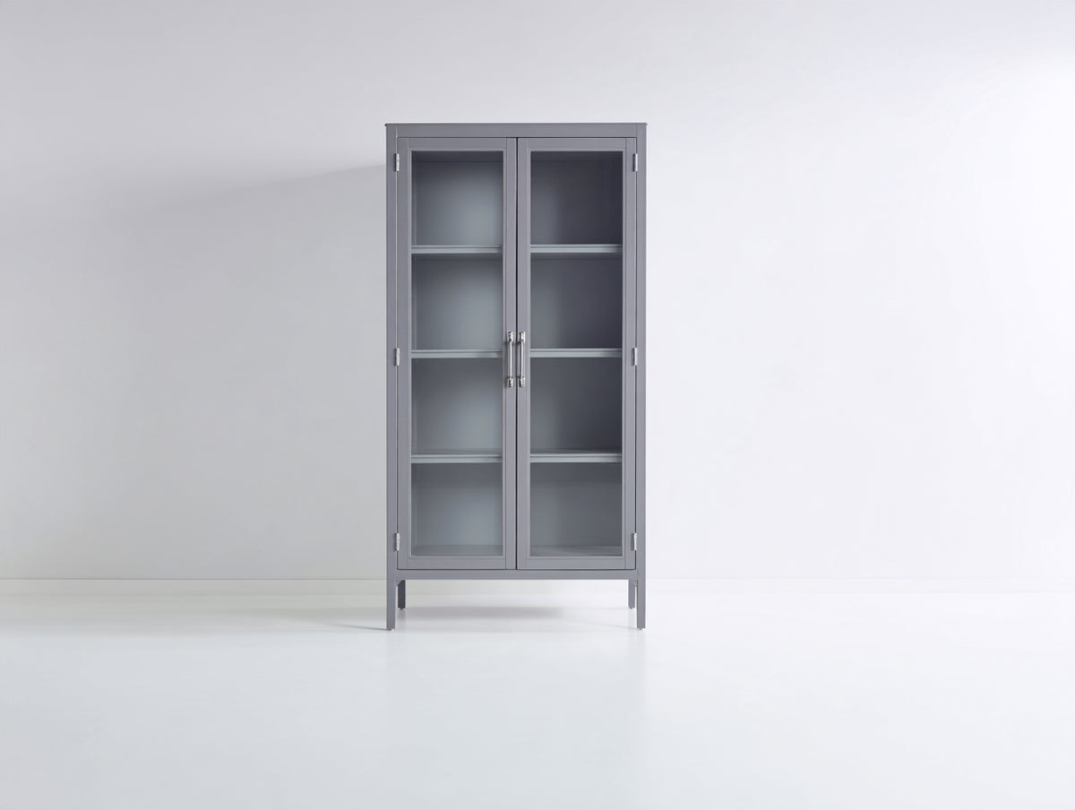 Vetrina-Metallo-Vetro-90x38x180 cm-Grigio-Stile moderno