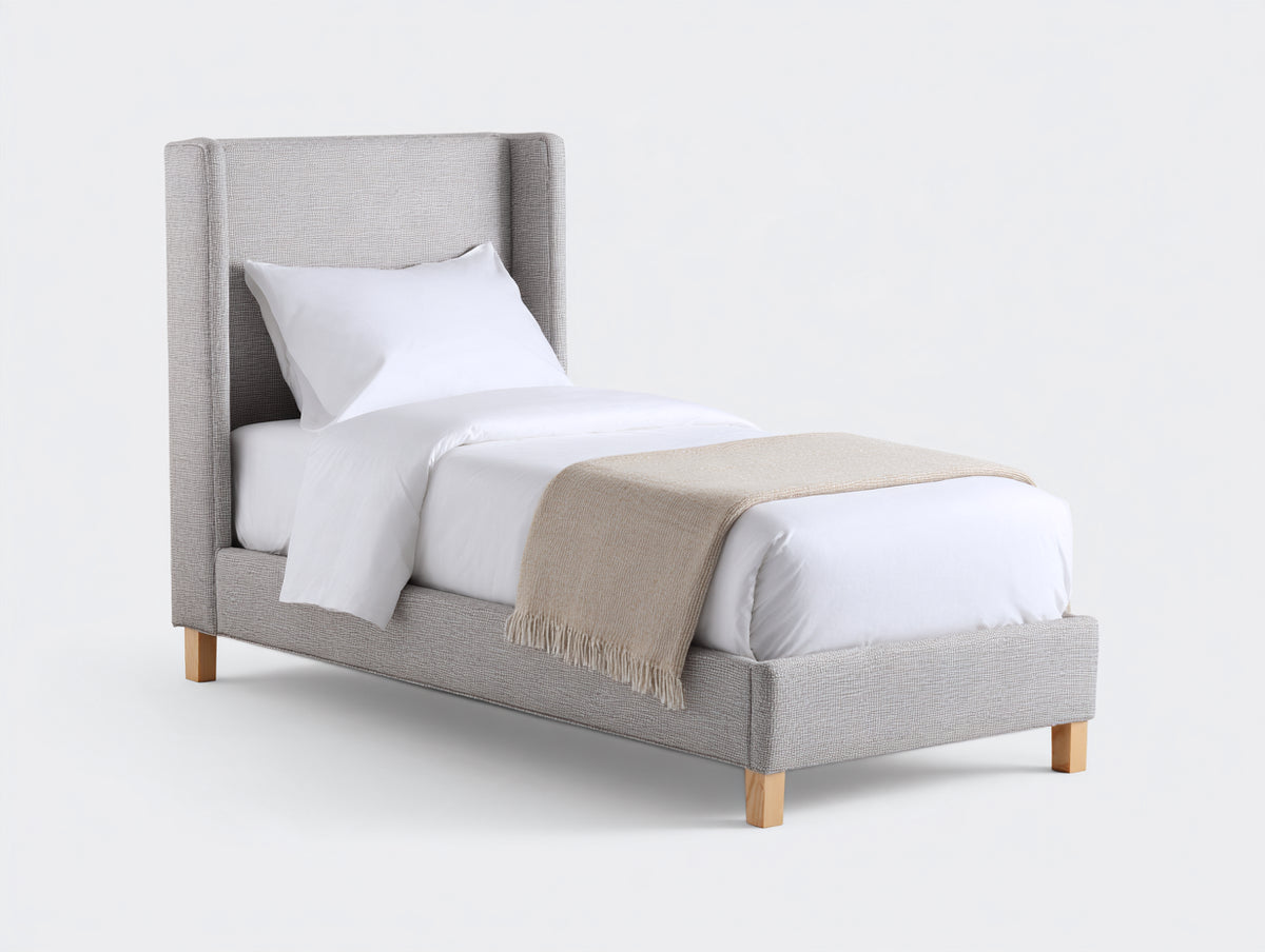 Letto singolo-Tessuto-L200x90x110 cm-Grigio-Moderno imbottito