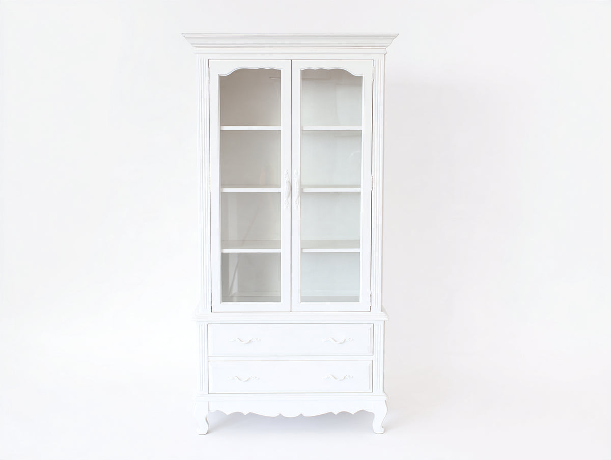 Vetrina-Legno-Vetro-100x40x185 cm-Bianco-Stile classico