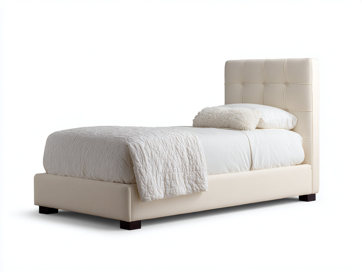 Letto singolo-Pelle sintetica-200x90x110 cm-Beige-Moderno imbottito