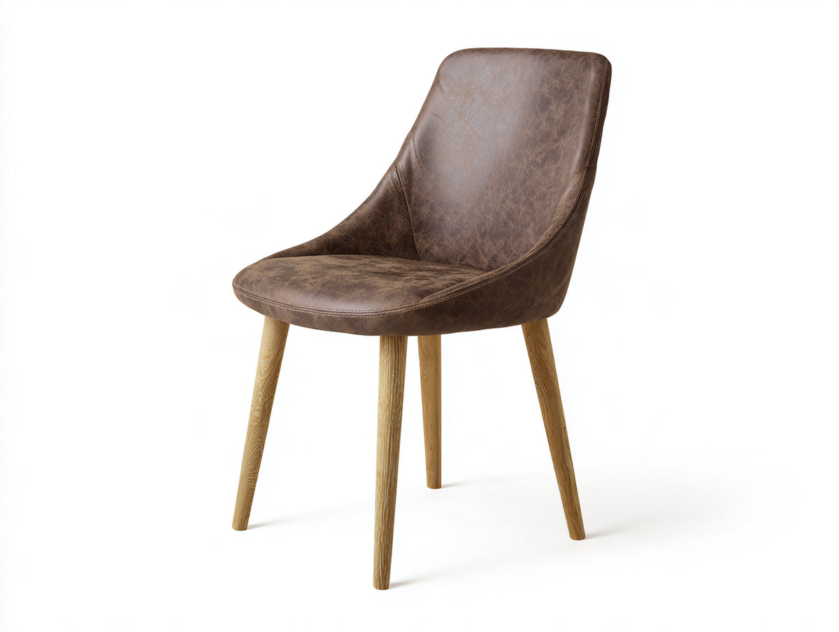 Sedia da pranzo - Ecopelle-Legno - 55x60x82 cm - Marrone - Stile moderno