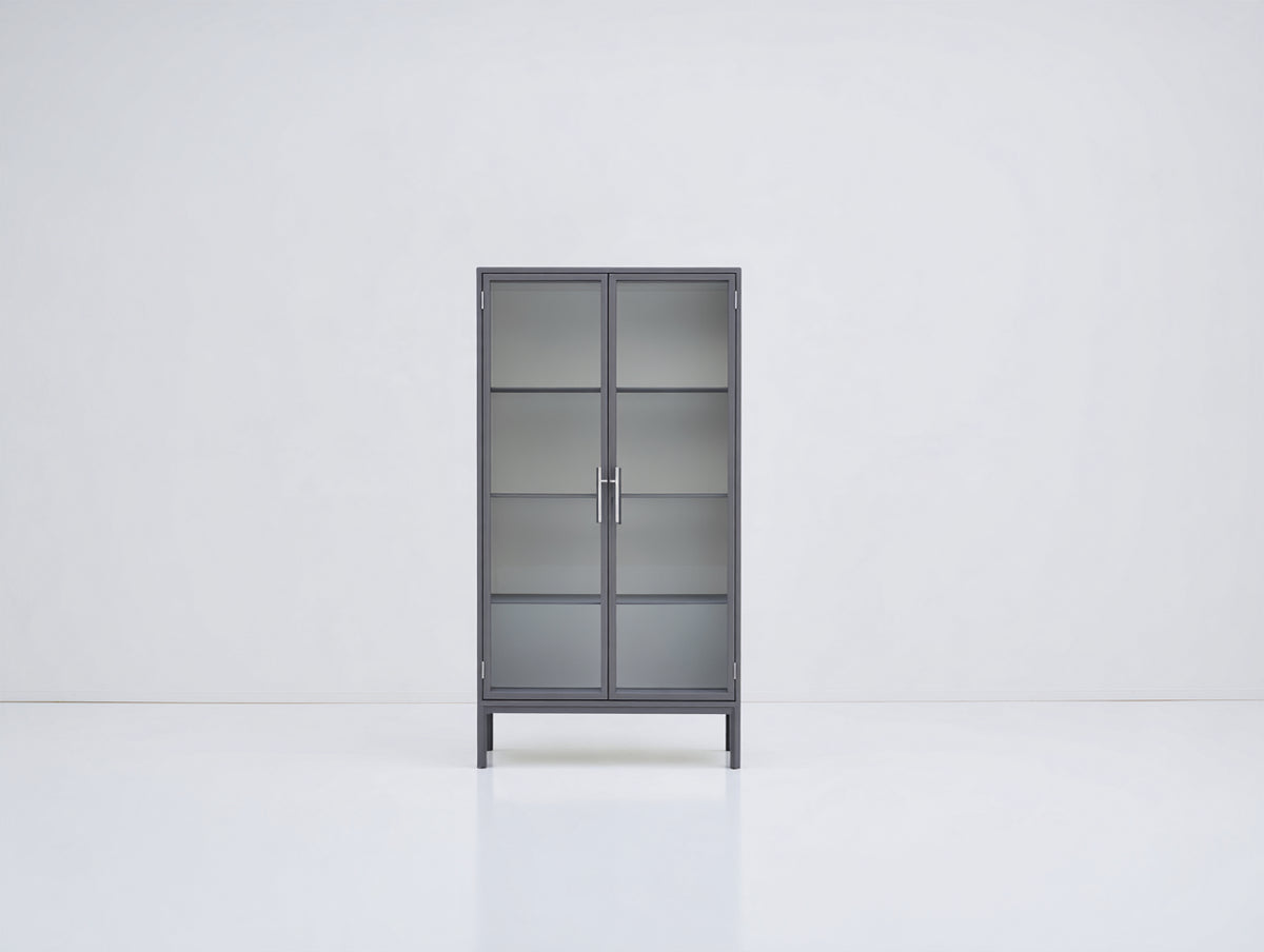 Vetrina-Metallo-Vetro-85x35x175 cm-Grigio-Stile moderno