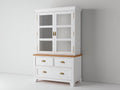 Vetrina-Legno-Vetro-120x45x195 cm-Bianco-Marrone-Stile classico
