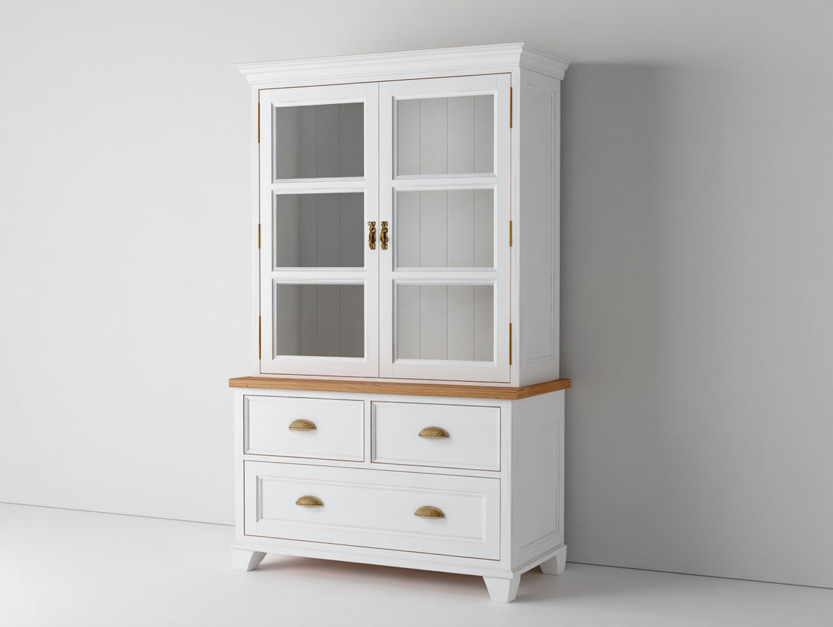 Vetrina-Legno-Vetro-120x45x195 cm-Bianco-Marrone-Stile classico