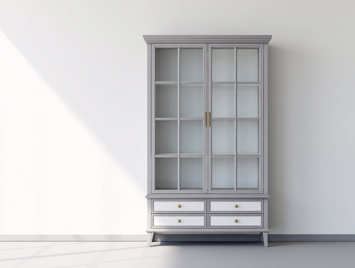 Vetrina-Legno-Vetro-120x45x200 cm-Grigio-Stile classico